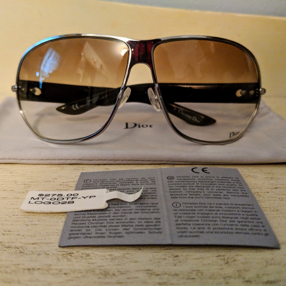 Christian Dior Metallic Silver Sunglasses with Dark Lenses